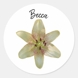 Gespikkelde gele lelie bloem gepersonaliseerd ronde sticker