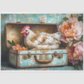  gespikkelde Hen Floral Suitcase Decoupage Tissuepapier (Voorkant)
