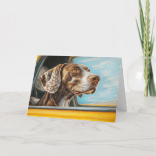 Gespikkelde Hond op een Auto Avontuur Kunstprint Kaart