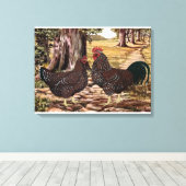 Gespikkelde Sussex Haan en Hen in bosrijke omgevin Canvas Afdruk (Insitu (Houten vloer))