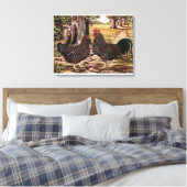 Gespikkelde Sussex Haan en Hen in bosrijke omgevin Canvas Afdruk (Insitu (Slaapkamer))