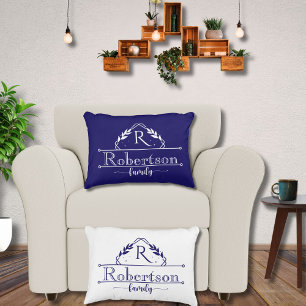 Gespleten Monogram Familienaam Klassiek Navy Frame Accent Kussen