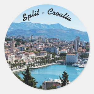 Gespleten stadszeedijk luchtzicht, Dalmatië, Kroat Ronde Sticker