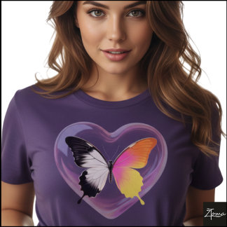 Gespleten Vlinder Monochroom Neon Hart Grafisch T-shirt