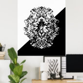 Gesplitst scherm zwart en witte zwepen Mandala Poster (Thuiskantoor)