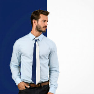 Gesplitste Kleur Marine Blauw & Wit Stropdas