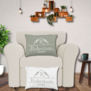 Gesplitste Monogram Familienaam Stof Sage Frame Accent Kussen