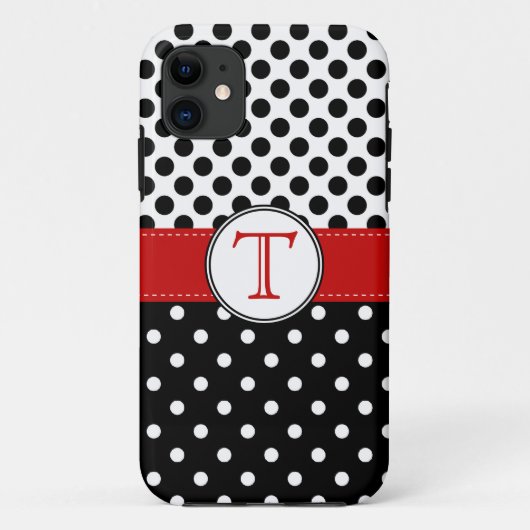 Gesplitste zwarte witte poka Dot RedvMonogram Case-Mate iPhone Case (Achterkant)