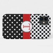 Gesplitste zwarte witte poka Dot RedvMonogram Case-Mate iPhone Case (Achterkant (horizontaal))