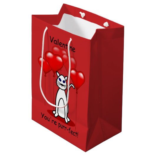 Gesponnen Cat Valentijn Med Gift Bag Medium Cadeauzakje (Voorkant Gekanteld)