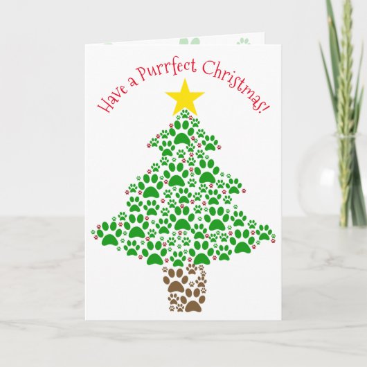 Gesponnen-effect Kerst Fun Paw Print Tree Cat Love Feestdagen Kaart (Voorkant)