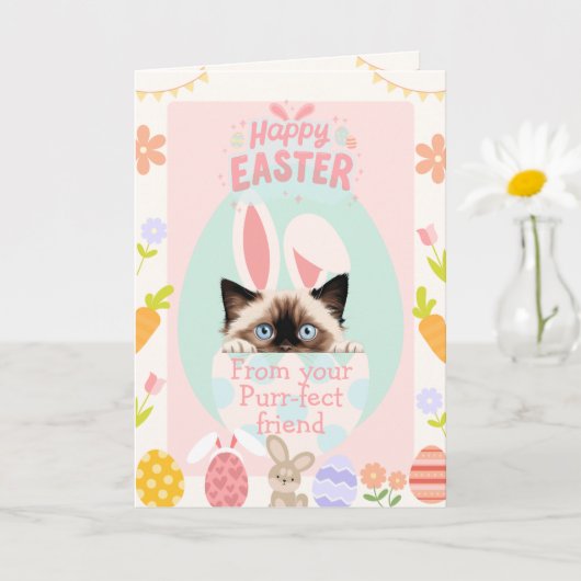  Gesponnen-effect Ragdoll Cat Bunny Easter Kaart (Kleine Plant)