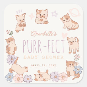 Gesponnen-effect Schattige Cats Floral Meisje Baby Vierkante Sticker