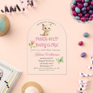 Gesponnen-fect Baby Girl Kitten Baby shower Acryl Uitnodigingen