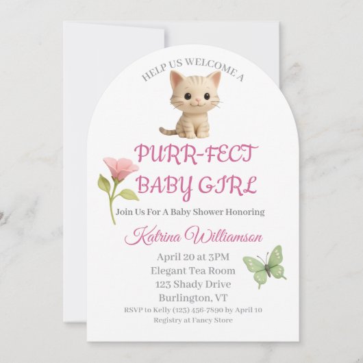 Gesponnen-fect Baby Girl Kitten Baby shower Kaart (Voorkant)