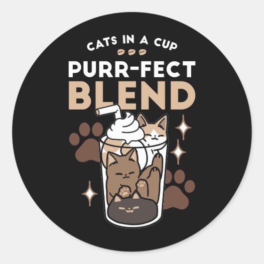 Gesponnen-fect Blend: Koffieontwerp voor Kat & Kof Ronde Sticker (Voorkant)