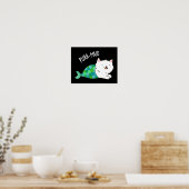 Gesponnen grappige Kitty Cat Mermaid Pun Dark BG Poster (Keuken)
