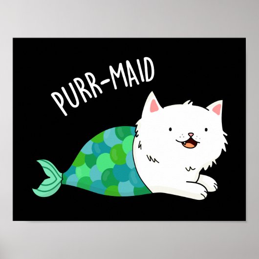 Gesponnen grappige Kitty Cat Mermaid Pun Dark BG Poster (Voorkant)