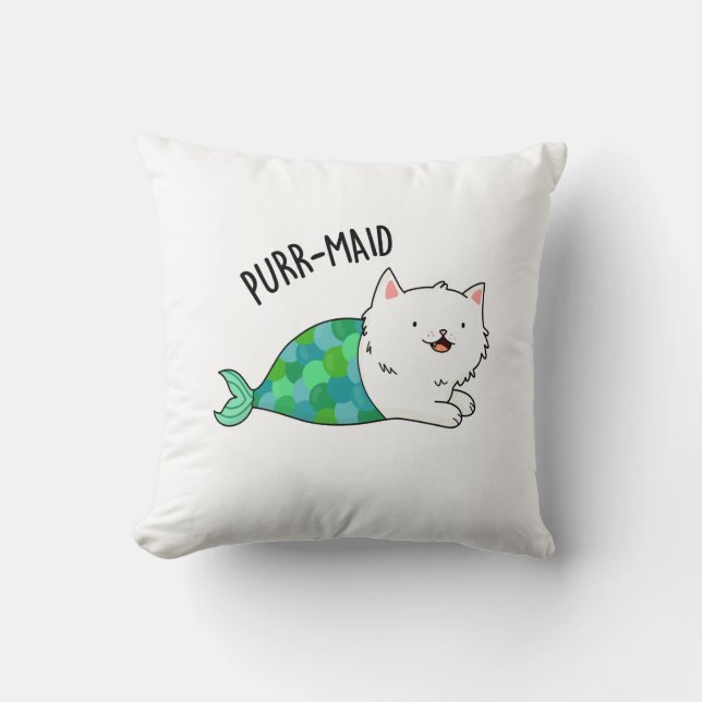 Gesponnen grappige Kitty Cat Mermaid Pun Kussen (Voorkant)