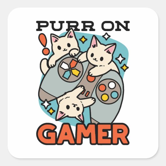 Gesponnen op Gamer - Schattige Cat Gaming Design Vierkante Sticker (Voorkant)