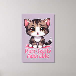 Gesponnen-perfect Schattig Chibi Kawaii Kitten in  Canvas Afdruk