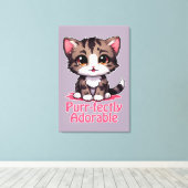 Gesponnen-perfect Schattig Chibi Kawaii Kitten in  Canvas Afdruk (Insitu (Houten vloer))