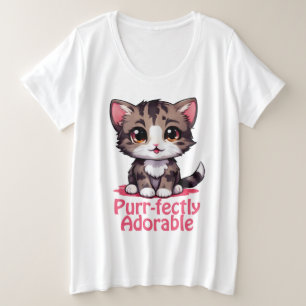 Gesponnen-perfect Schattig Chibi Kawaii Kitten in  Grote Maat T-shirt