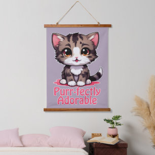 Gesponnen-perfect Schattig Chibi Kawaii Kitten in  Hangend Wandkleed
