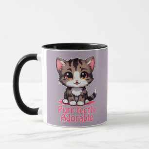 Gesponnen-perfect Schattig Chibi Kawaii Kitten in Mok