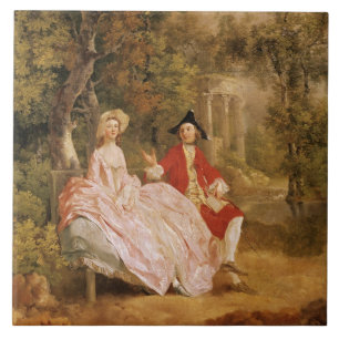 Gesprekken in een Park, portret van de kunstenaar  Tegeltje