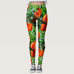 Gestandaardiseerde rode papaverbloemen Tuinpatroon Leggings