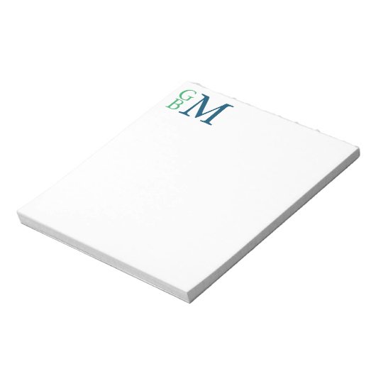Gestapeld monogram, Groen en Blauw Gepersonaliseer Notitieblok (Gedraaid)