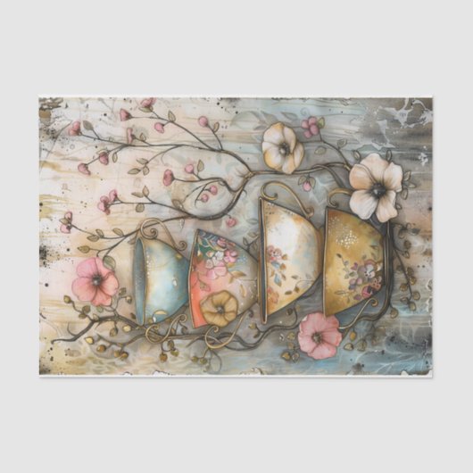 GESTAPELD THEE CUPS DECOUPAGE TISSUEPAPIER (Voorkant)