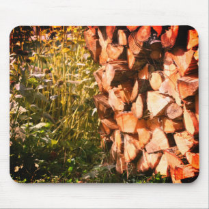 Gestapelde Firewood Herfst Natuur Muismat