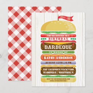 Gestapelde hamburger Birthday BBQ Woodgrain Kaart