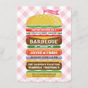 Gestapelde Hamburger Meisje Baby Shower Barbecue Kaart