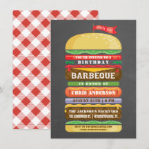 Gestapelde hamburger verjaardag BBQ krijtbord