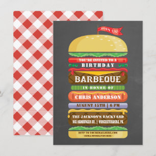 Gestapelde hamburger verjaardag BBQ krijtbord Kaart