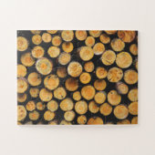 Gestapelde houten boomstammen legpuzzel (Horizontaal)