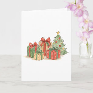 Gestapelde kerstcadeaus met boom voor vakantiecade kaart
