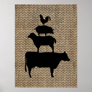 Gestapelde landbouwhuisdieren poster