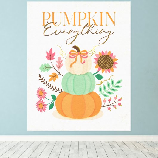 Gestapelde pompoenen herfst bladeren herfst boho b canvas afdruk (Insitu (Houten vloer))
