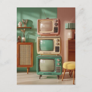 Gestapelde Retro Televisie Set Display Briefkaart