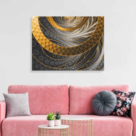 Gestapte Drakenschalen van Zwart, Goud, en Geel Canvas Afdruk (Insitu (Woonkamer))