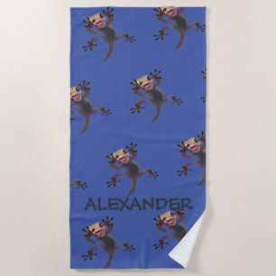 Gestartte Funny Gecko Lizard Blue Custom Name Strandlaken