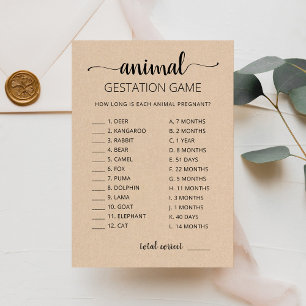 Gestation animale avec réponse Carte Baby shower
