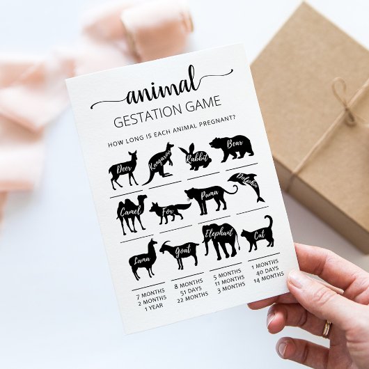 Gestation animale avec réponse Carte Baby shower