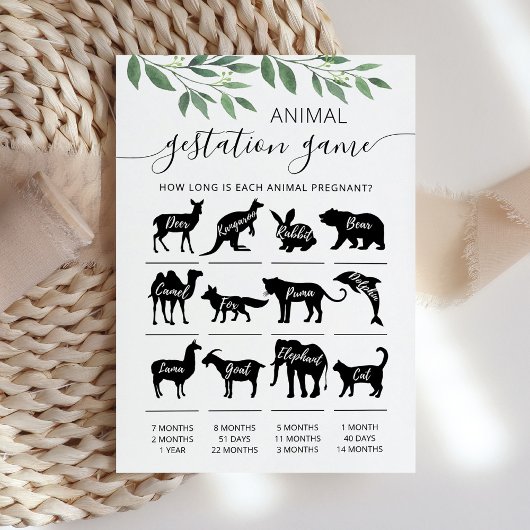 Gestation animale avec réponse Carte Baby shower