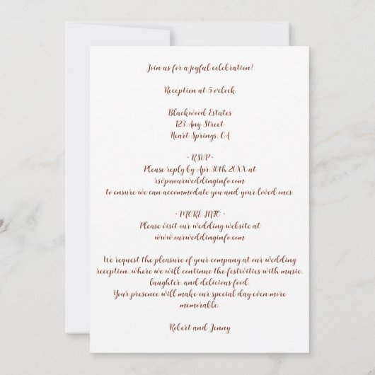 Gestegen bloemenbruiloft kaart (Achterkant)