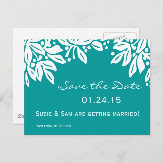 Gestempeld Bloem Bruiloftspatroon Aankondigingskaart (Voorkant / Achterkant)